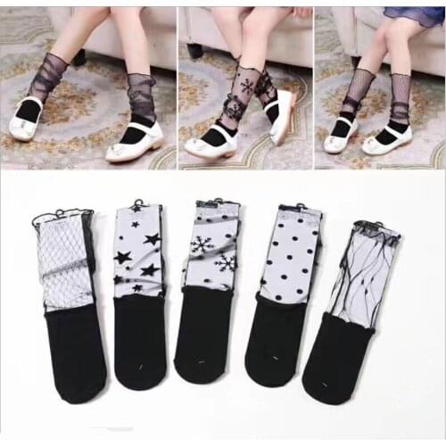 3Pairs Socks Set Children transparent Dot breathable, stylish Socks Infant Kids Soft Sock Girl Fashion princess socks 3-12 years