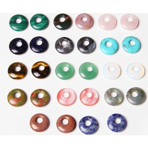 5pcs New Gogo Donut Natural Stone Beads Round 18mm Rose Quartzs Labradorite Opal Loose Beads for DIY Jewelry Making Accessries