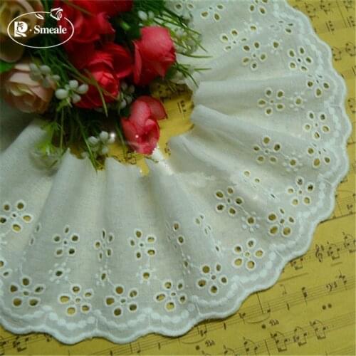5Yards/lot Width 9cm White100% Cotton Embroidered Lace Fabrics, Womens Clothing Diy Lace Trim, Free Shipping RS310