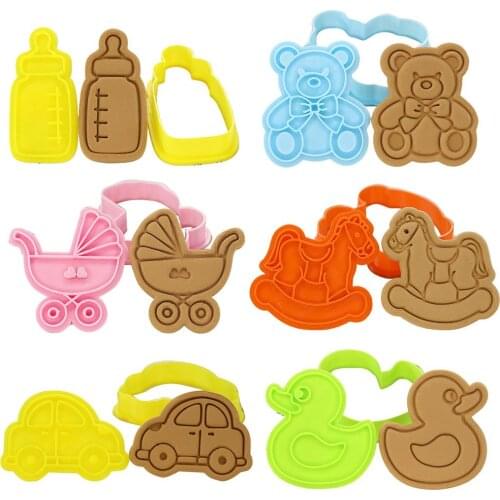 6pcs DIY Cartoon Figure Model Cookie Cutters 3D Plastic Pressing Mold Fondant Baby Shower Birthday Decorating Kitchen Tool