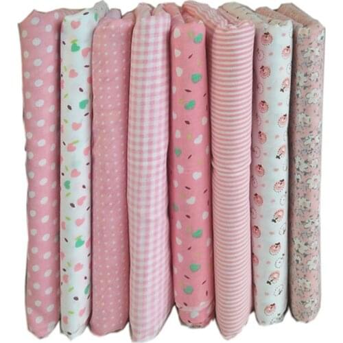 8pcs 25X25cm Kawaii Pink Plaid Polka Dot Stripe Cotton Printed Fabric Bundle Quilting Fabric For Patchwork Needlework DIY Cloth