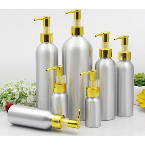Aluminum Lotion Pump Bottle Gold cap Metal Tin Emulsion Container Empty Cosmetic Packaging 30/50/100/120/150/250/500ml