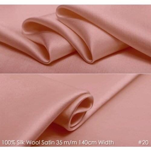 SILK WOOL SATIN 140cm width 35mm/35%Silk+65%Natural Silk Fabric Suits Plush Fabric Luxury Wedding Party Dress Fabric 20Pale Pink