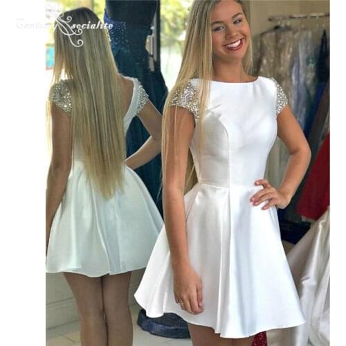 White Homecoming Dresses Short 2021 Sequins Crystal Cap Sleeve Mini Graduation Party Gowns Cocktail Dress Prom Dress Cheap