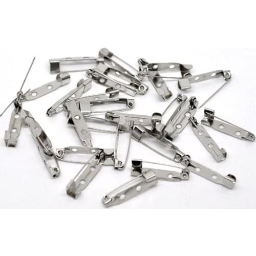 100Pcs Silver Tone Safety Pins Back Pins 2 Holes for Brooches Sewing Crafts Making 25x5mm