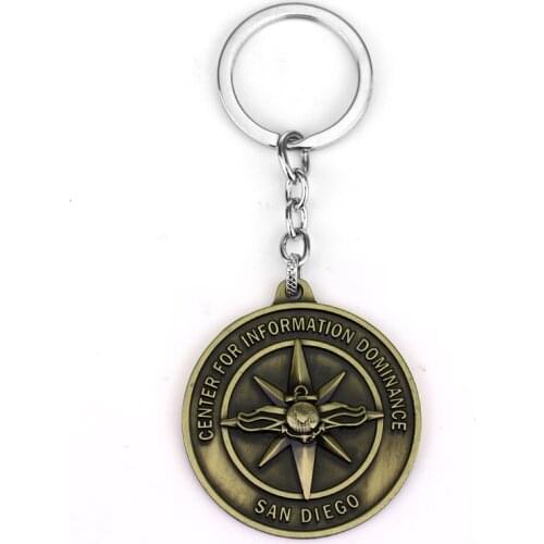 Dongsheng Fashion Metal Jewelry The Ceneter of Information Dominance San Diego Keychain Keyring Bronze Color for Car Accessory