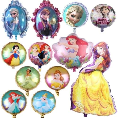 1pc 18 inch Round Belle Cinderella Snow White Elsa Princess Foil Balloons Baby Birthday Party Decorations Kids Helium Balls Toys