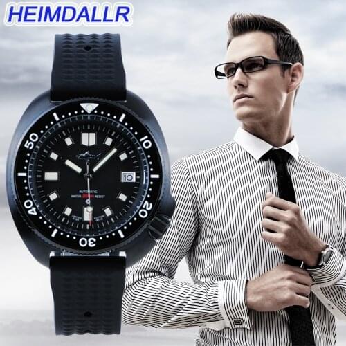 Heimdallr Automatic Mechanical Watch Men PVD Black Case Diver Watches 200m Japan NH35A Sapphire Crystal Mens Wristwatch 2020
