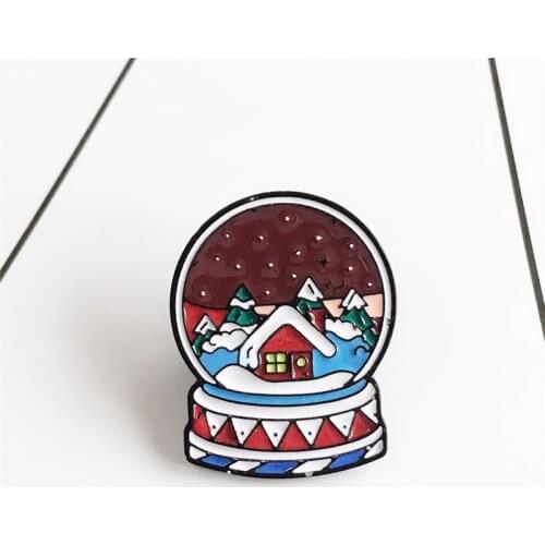 Crystal ball Enamel Brooch Snowflakes in the night Lapel Pin christmas tree Red house Christmas badge jewelry Gifts for children
