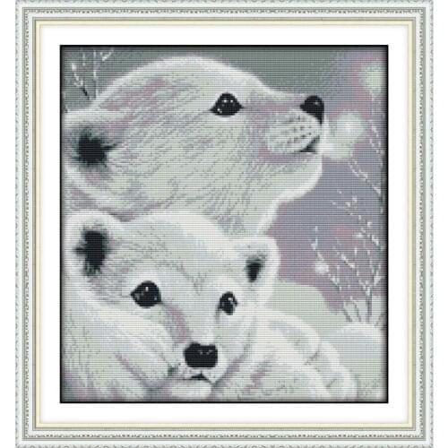 Joy Sunday Two Little Polar Bears Printed Cross Stitch Kits Paintings Counting Patterns DIY11&14CTDMC Needlework Sets Handicraft