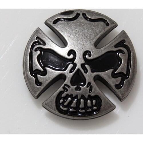 KB704) Wholesale 50pc Skull Cross Cycle button 1-1/8" Leathercraft Antique-silver