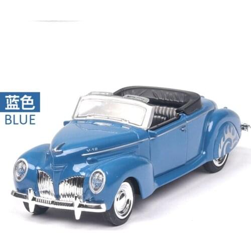 1: 38 Lincoln Convertible Classic Car With Sound and Light Simulation Alloy Childrens Toy Car Model Antique Birthday Gift Blue