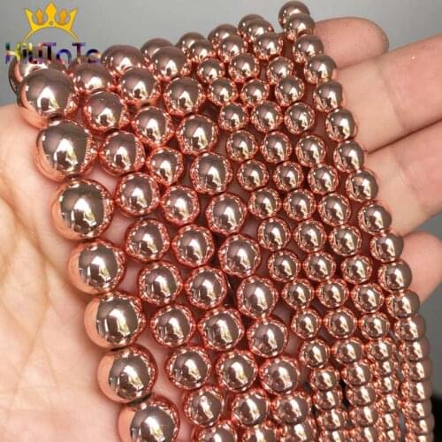 Round Natural Stone Beads Rose Gold Hematite Beads Smooth Loose Beads For Jewelry Making DIY Bracelet Accessories 4/6/8/10mm