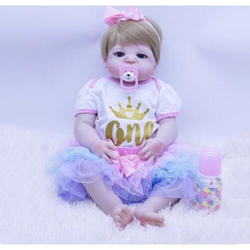 Bebe doll Reborn 22'' 55cm full silicone reborn baby girl doll real blonde blue eyes newborn dolls toys bebe gift rebon lol doll