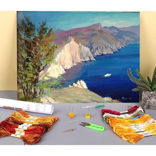 Landscape Sea. Etude Printed Canvas 11CT Cross Stitch DIY Embroidery Full Kit DMC Threads Knitting work Handiwork Stamped