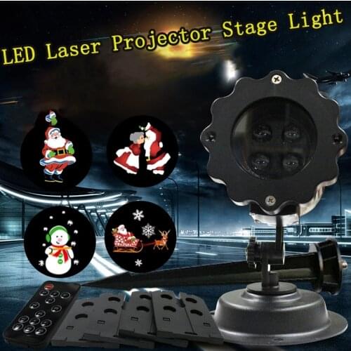 Jiguoor Christmas Laser Spotlight Light Projector LED Projector Lamp Stage Lights Holiday Decoration Lamp With 4 Pattern Card