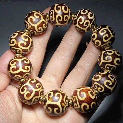Nepal Cloud Auspicious Pattern Old Agate 18mm Round Bead Bracelet Men & Women Jewelry Bracelet Free Shipping