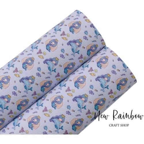 New Rainbow 30x22CM/A4 Voilet Pastel Little Mermaid with Dolphin & Seashell Faux Leatherette For Kids Bows, Accessories, DIY
