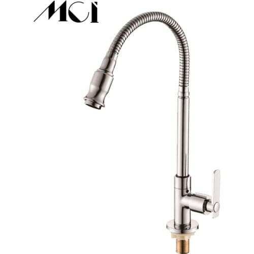 Solid Brass 360 Degree Rotation Chrome Finish Single Cold Kitchen Faucet Deck Mounted Single Handle Water Tap Torneira Mci-D019