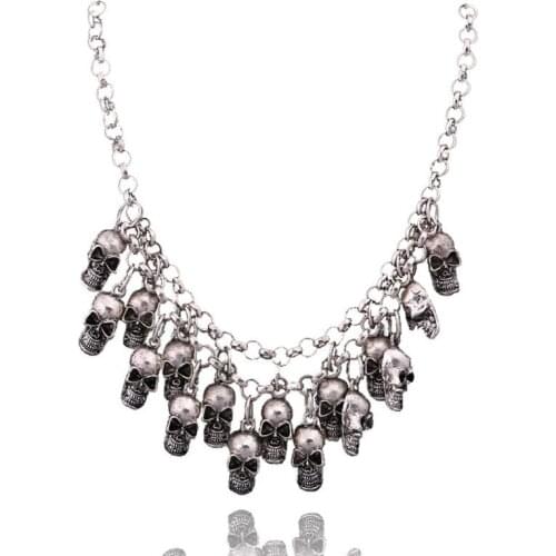 Fashion Personality Exaggeration Retro Metal Skull Tassels Necklace