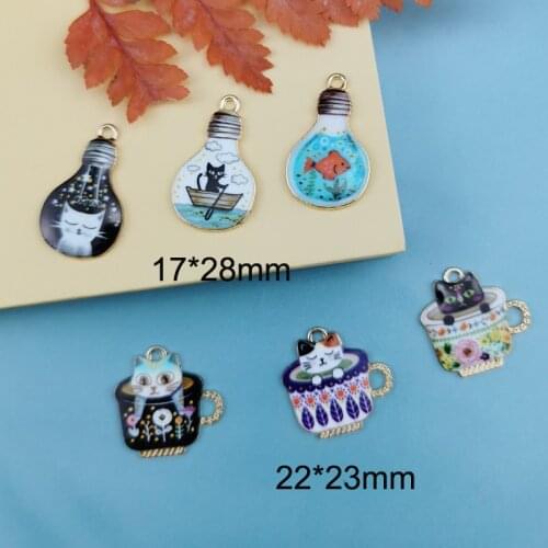 10PCs Zinc Based Alloy Charms Pendant Cup Gold Multicolor Cat Enamel Romantic DIY Findings For Necklace Bracelet Making Findings