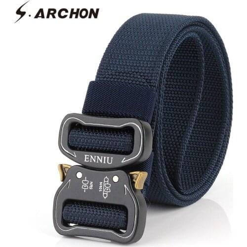 S.ARCHON Army Military Tactical Belt for Men High Quality Waist Belt Nylon Tape Canvas Belt SWAT Combat Fabric Male Belt