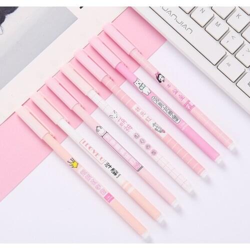 10pcs/lot Cute Pink Gel Pens Student Stationery 0.5mm Black Ink Needle Tip Kawaii Pen for Writing School Office Supplies