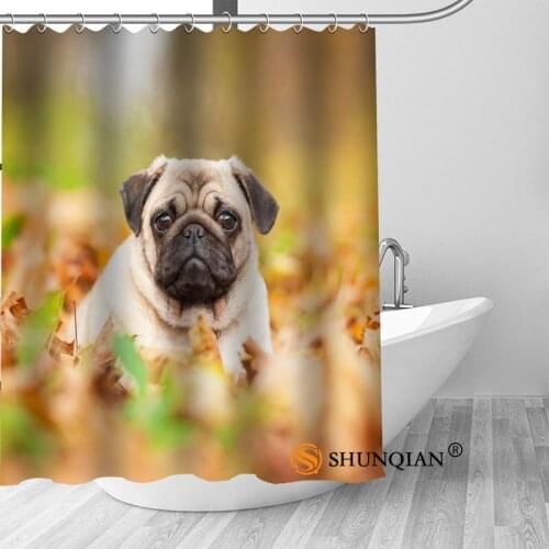 New High Quality Modern Printed pug dog Shower Curtains Custom Design Creative Shower Curtain Bathroom Polyester Fabric