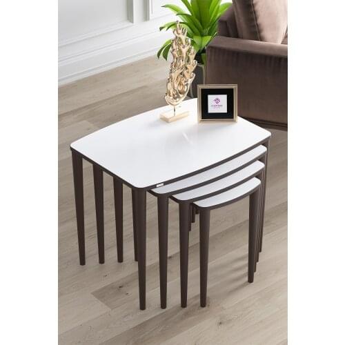 Modern Telwe Series Cream 4'lü Zigon Coffee table Set-cream Color coffe table