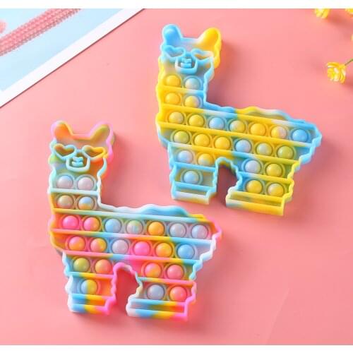 Tie-Dye Luminous Alpaca Silicone Push Bubble Sensory Fidget Toy Children Adult Stress Relief Anti-Stress Decompression Toy Gifts