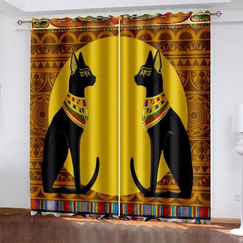 Home Decoration Grommet curtains Black Cat Totem Living Room Bedroom Silk Cloth Folio Shading Rate 90