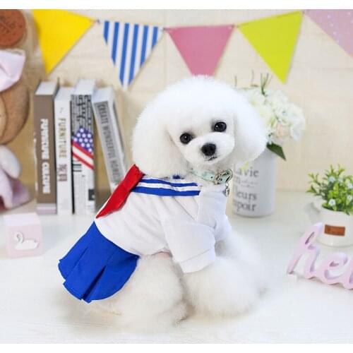 Spring/Summer Uniform Skirt Dog Clothes Pet Skirt Pet Clothing Cotton Pet Dress Solid Dog Dress Girls Dog Clothes Sailor Suit