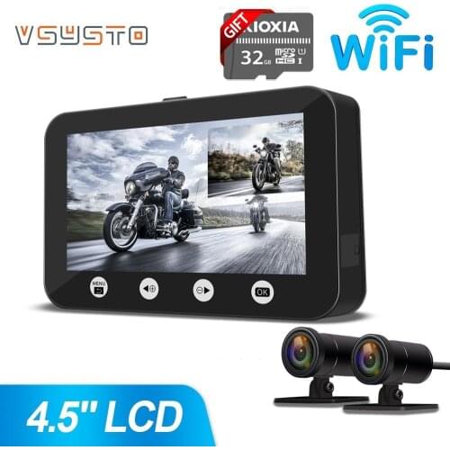 VSYSTO Motorcycle Dash Cam FHD 1080P Motor Dvr wifi Sony sensor wide view angle motorbike dual camera 4.5" display GPS track