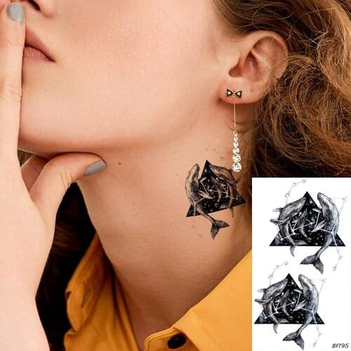 3D Triangle Galaxy Whale Temporary Tattoos Stickers Neck Arm Ear Tatto Waterproof Fake Men Kids Hands Custom Tattoo Xmas Gifts