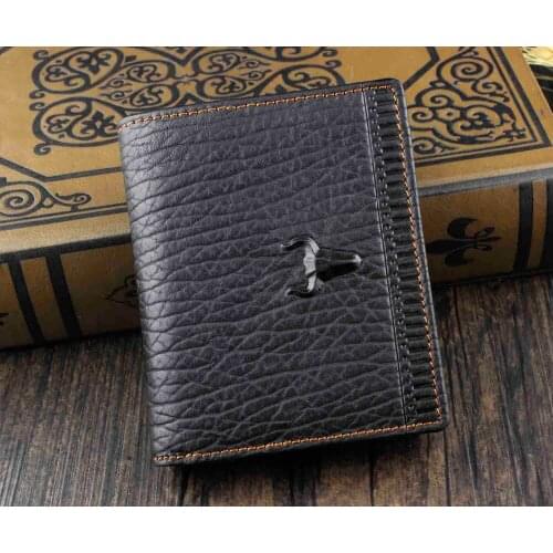 High Quality Gentry Men Hard Genuine Leather Bifold Card Coin Trend Snap Wallet