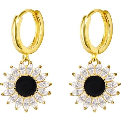 Minimalist 925 Silver Sunflower Pendant Exquisite Gold Zircon Hoop Earrings Popular Fashion Jewelry for Women Birthday Gifts