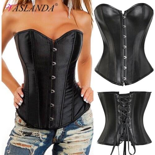 Womens Bustier Corset Top Sexy Lingerie Sets Lace Up Boned Waist Cincher Corselet Overbust Leather Steampunk Corsets Gothic
