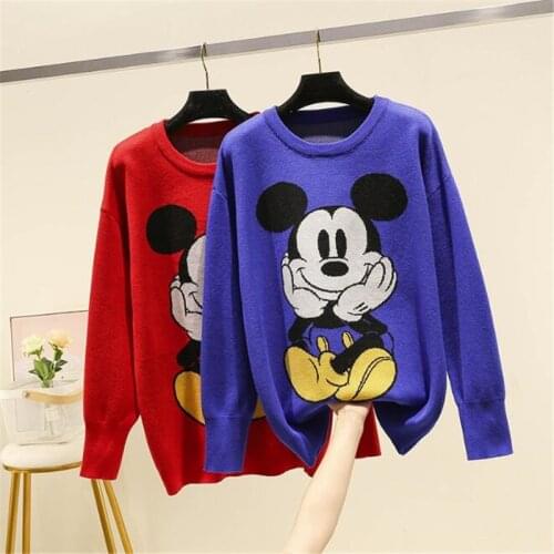 Disney Cartoon Print Female Hoodies Mickey Mouse Women Sweatshirt Loose Knitwear Long Sleeve Pullover Tops Harajuku Streetwear