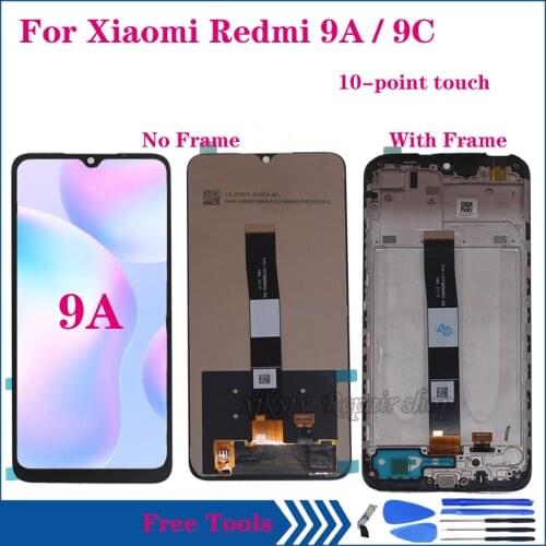 6.53" AAA Quality LCD For Xiaomi redmi 9A LCD Display Touch Screen Digitizer Assembly For Redmi 9C LCD Repair kit with frame