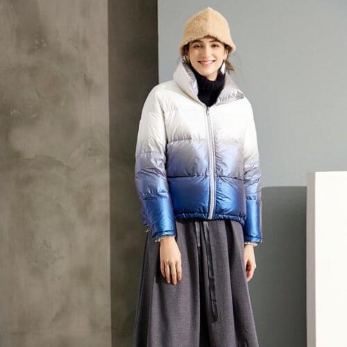 Winter Fashion Gradient Thick Fluffy Warm Natural Duck Down Coats Female Down Parkas Hooded Down Parkas Fit Cold Weather F2537