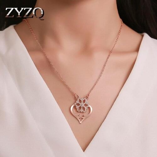 ZYZQ Fashion Heart Chain Necklace For Women With Micro Paved Christmas Gift Lovely Snowflake Design New Years Gift Necklace