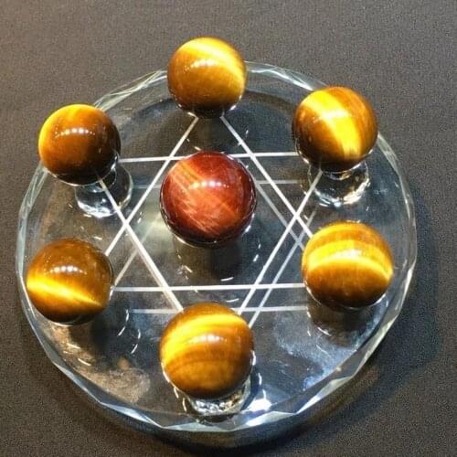 1pc A Set Seven Star Array Natural tiger eye Crystal Reiki Ball With Plate The best Fortune warded off evil the house of a town