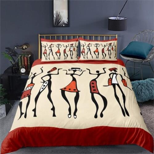 2021 Africa Duvet Cover Set Retro Exotic Bedding Set Tribal Woman Quilt Cover Queen Red Orange Bed Set Geometric Home Textile
