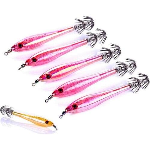 5PCS/lot 9.5cm/6g Luminous Light Wood Shrimp Lure Squid Fishing Lure Artificial Hard bait For Offshore Angling Attract Sea Carp