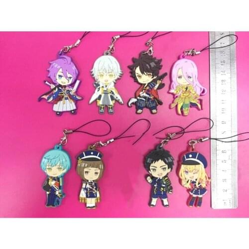8pcs/lot Touken Ranbu Online Original Japanese anime figure rubber Silicone sweet smell mobile phone charms key/chain/strap