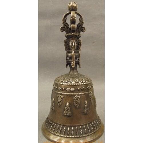 Free Shipping 7"Tibet Chinese Bronze Copper Buddhism BiXie Mahakala Buddha Head Bell Statue