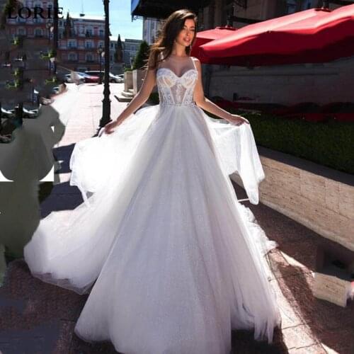 LORIE Glitter Princess Wedding Dress A Line Appliqued Lace Bridal Dresses Vestidos de novia Boho Wedding Gown
