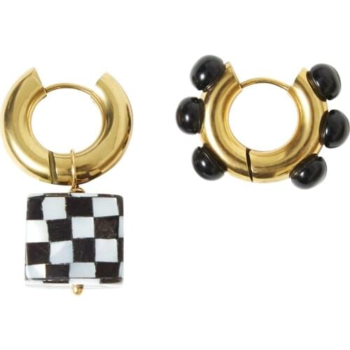 Bohemian Punk lattice Plaid square dangle drop Ethnic Metal Statement black Crystal Wedding Jewelry Gifts earrings for women