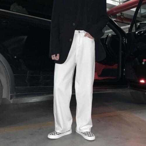 2021 Mens Fashion Wide Leg Pants Loose White Denim High Wasited Plus Size Baggy Jeans Hip Hop Flare Pants Streetwear Trousers