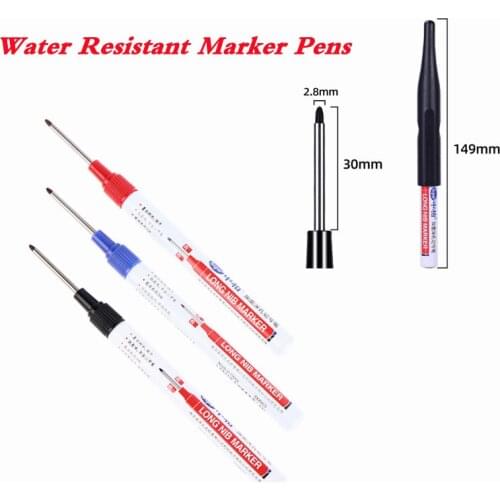 30mm Deep Drill Hole Long Nib Water Resistant Marker Pens Black Blue Red Home Decoration Construction